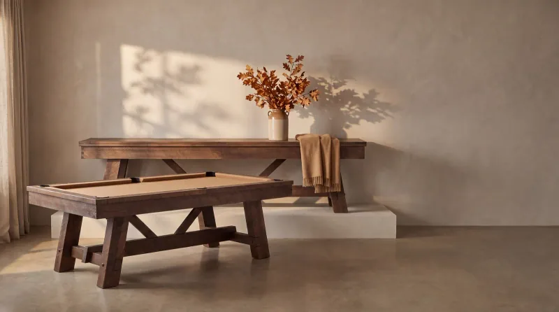 AI-assisted fall visual of the C.L. Bailey Tunbridge table and coordinated furnishings from the live storefront