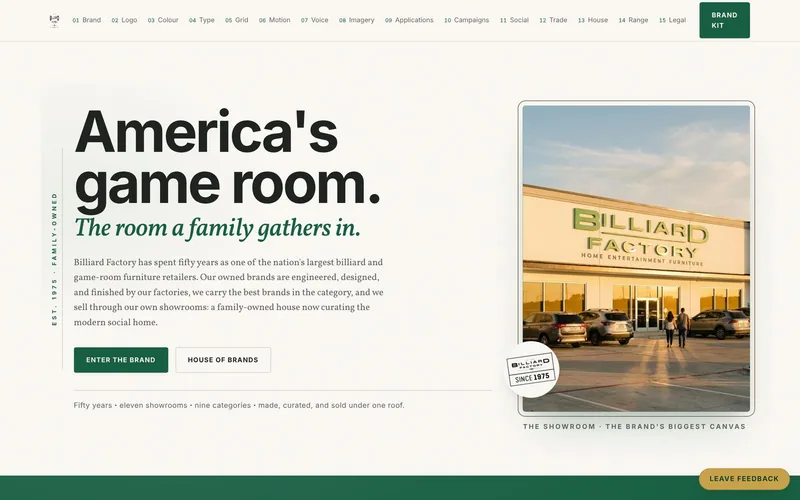 The Billiard Factory Brand Hub home page