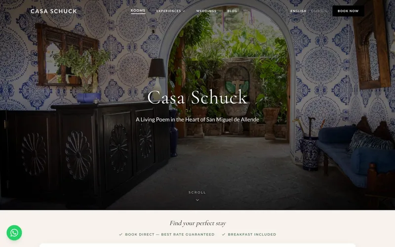The Casa Schuck hotel site home page