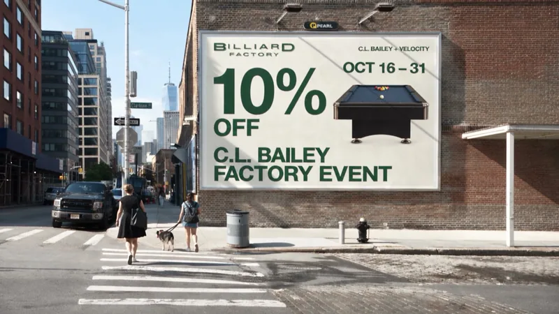 An AI-created city billboard scene from the C.L. Bailey Factory Event campaign film