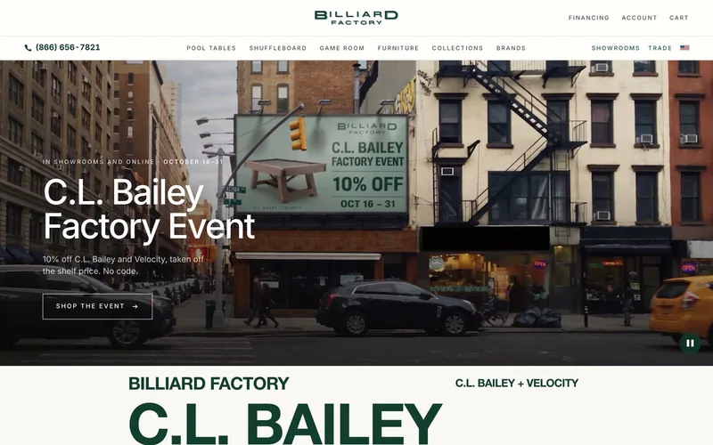The C.L. Bailey Factory Event landing page, hero and offer