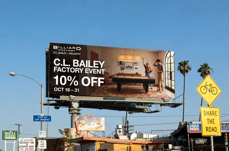 C.L. Bailey lifestyle campaign visual presented on a Los Angeles billboard mockup