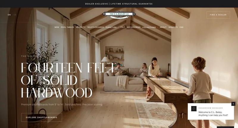 The clbailey.com home page with the AI showroom concierge open