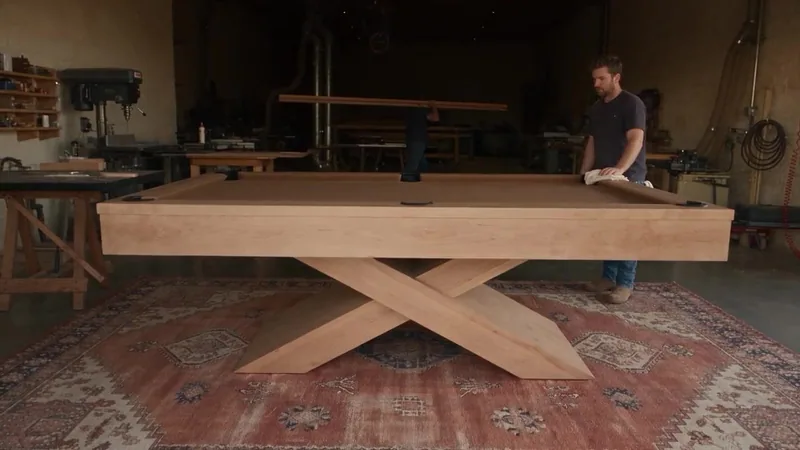A finished X-base table in the workshop, from the Custom Built film