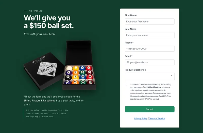 The capture block: We’ll give you a $150 ball set, beside the GoHighLevel form