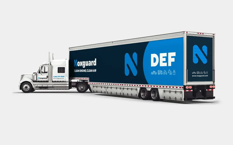 Fleet-livery mockup of a Noxguard DEF truck and trailer