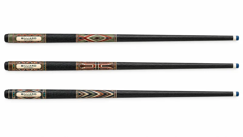 The three Tierra cue concepts shown at full length, from top: Cascabel, Brasa and Cauce
